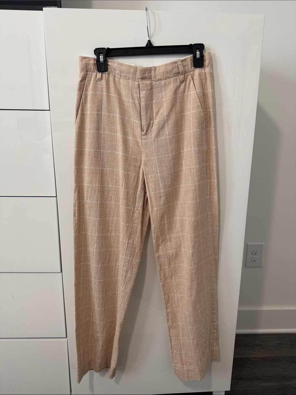 Madewell Tan Windowpane Linen-Blend Trousers